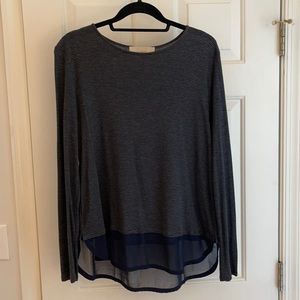 Gray striped long sleeve with blue mesh